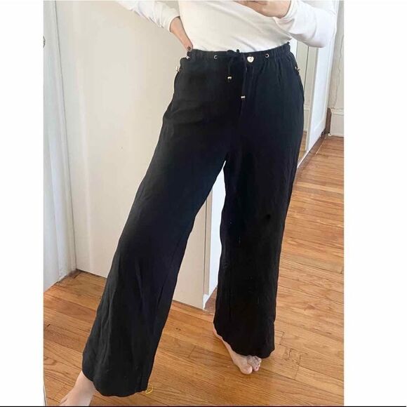 St. John Yellow Label Lounge Pants Sweatpants Wide Leg Black Size M - Picture 1 of 6